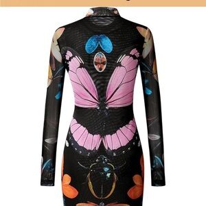 JW PEI Multicolor Insect Print Long Sleeve Dress